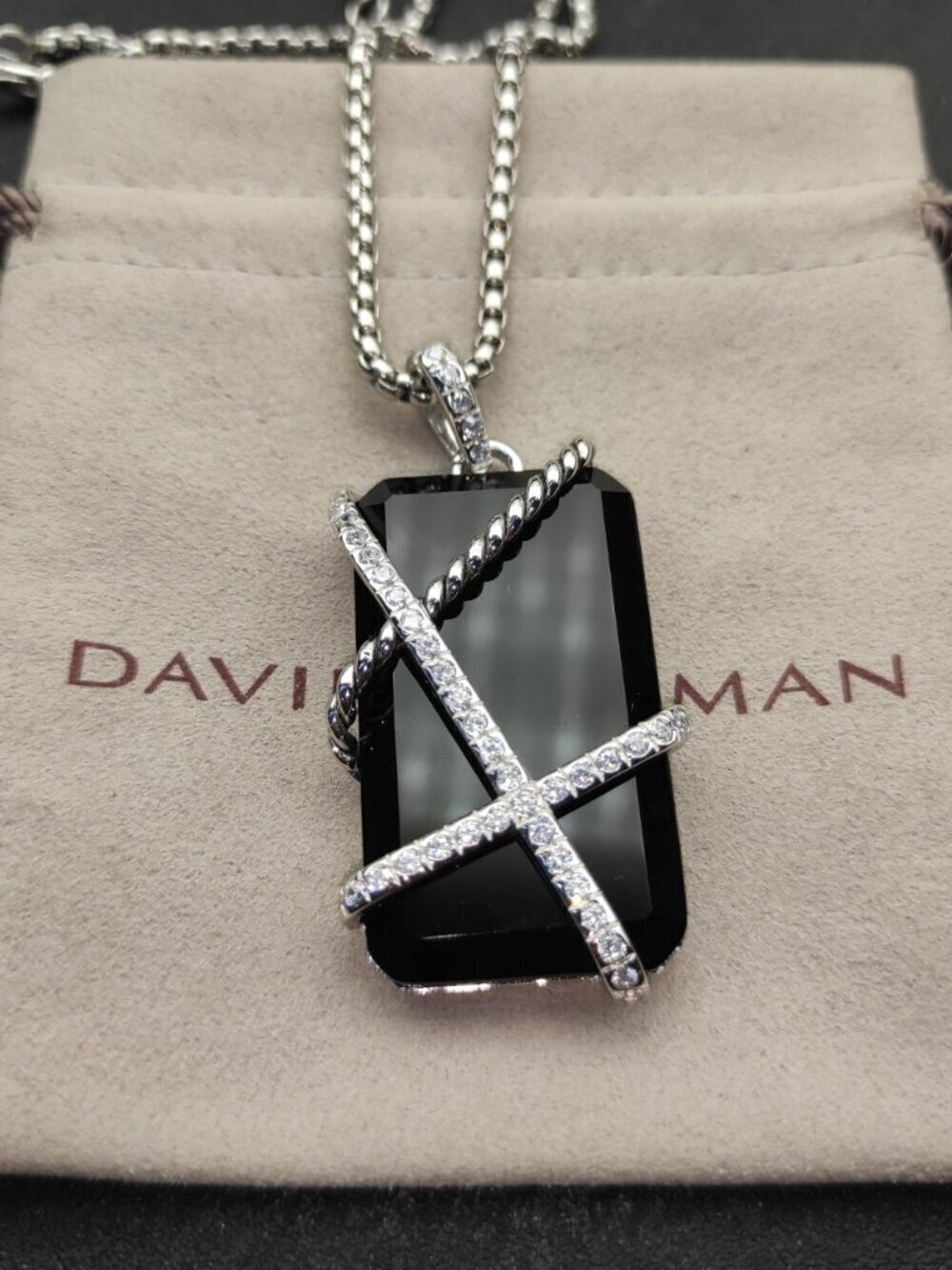 David Yurman Black Crystal Bezel Necklace